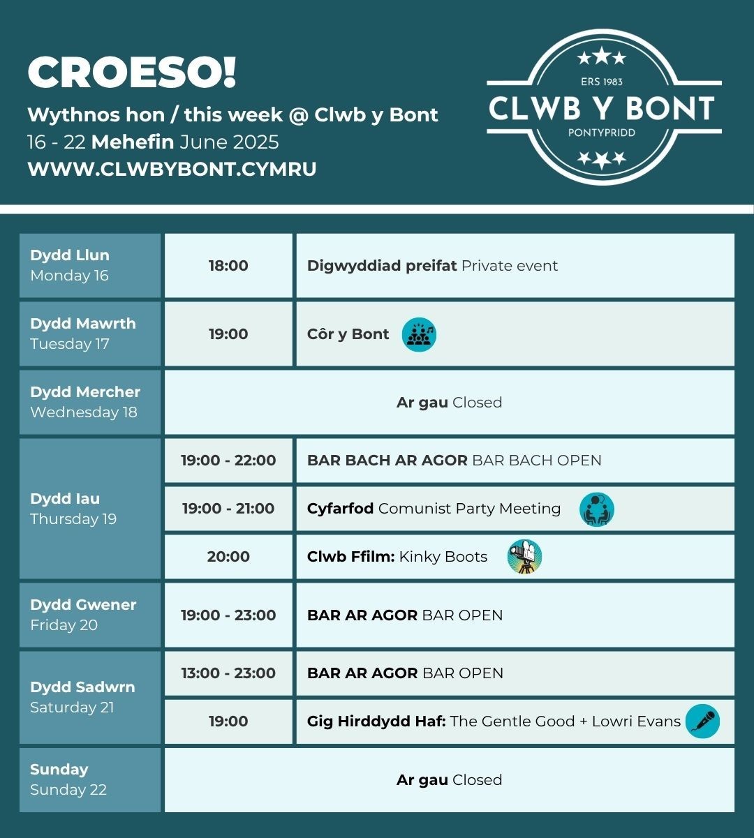 Wythnos hon yn Clwb | This week in Clwb: 16 - 22 o Fehefin 2025 | 16 - 22 Jun 2025